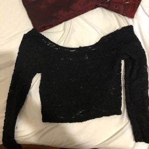 Black lace crop top
